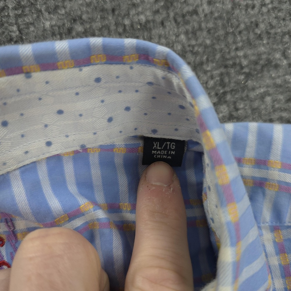 Robert Graham Shirt‎ Mens XL Blue Plaid Contrast Flip Cuff Casual Dress Preppy - Picture 4 of 10